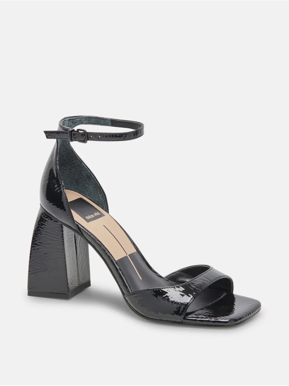 NEW Dolce Vita Black Patent Chunky Ankle-Strap Heel